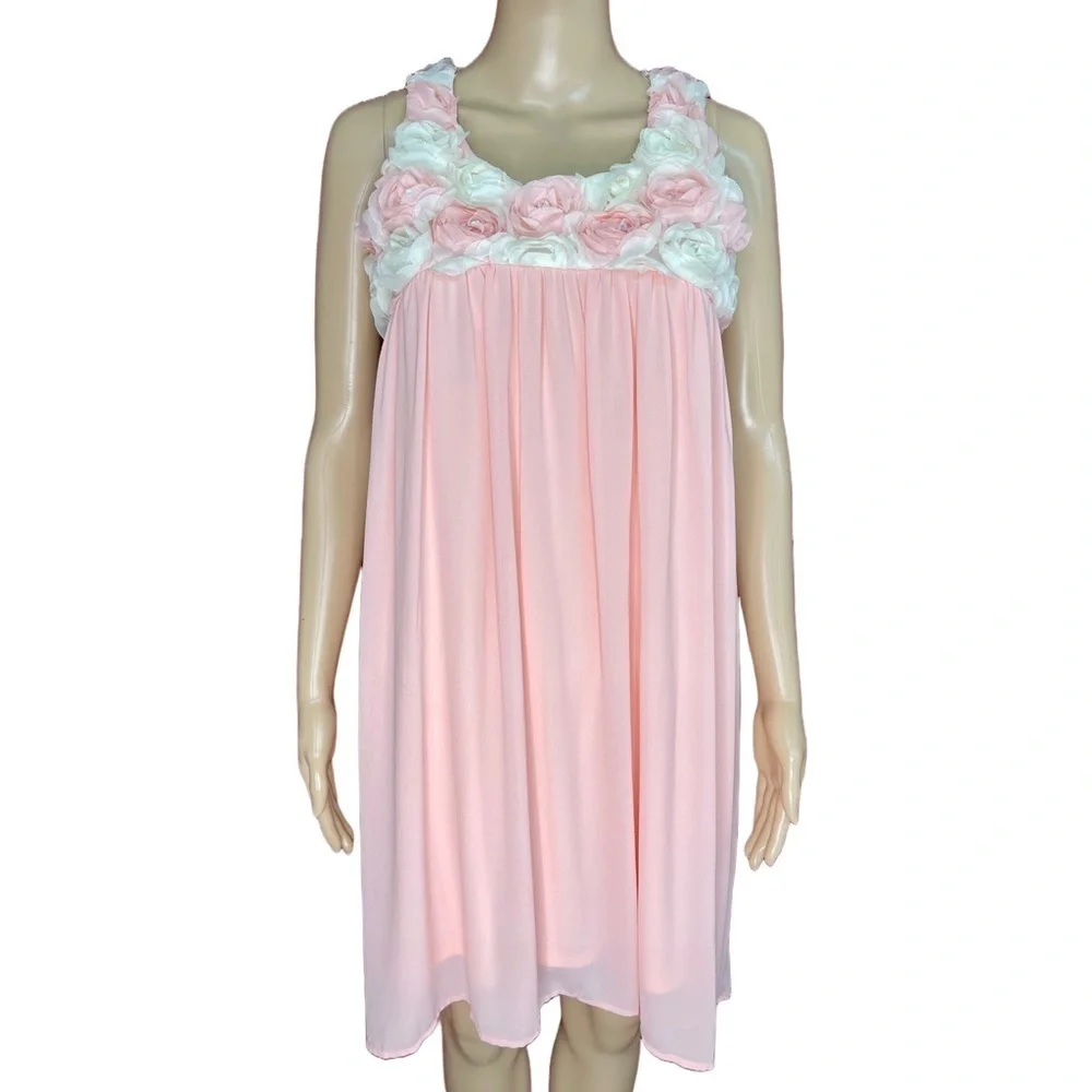 Dreamy Retro Chiffon Rose Bud Empire Babydoll Dress Size 14